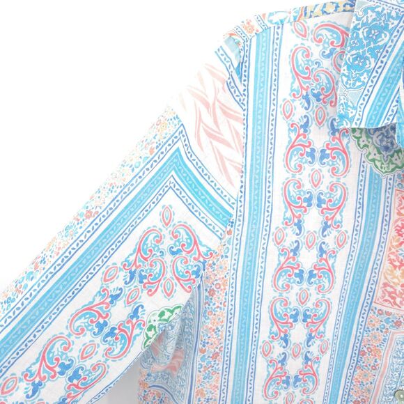 Chico's linen button up top Size 2 (L) pastel print 3/4 sleeve beach - Picture 2 of 8